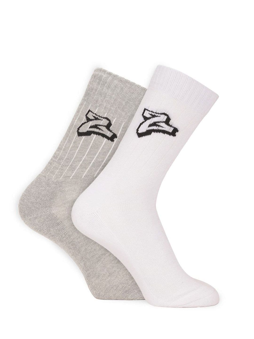 MuscleBlaze Unisex Z Crew Pack Of 2 White & Grey Cotton Crew Length Socks - view 1