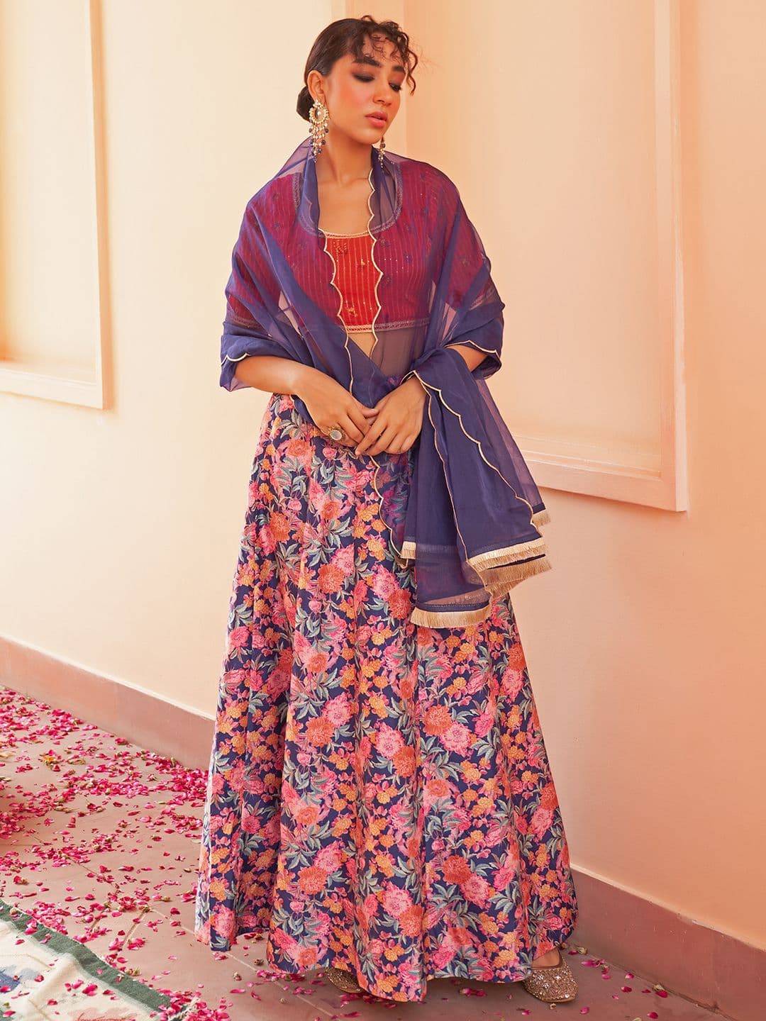 KALINI Printed Sequinned Ready to Wear Lehenga & Blouse With Dupatta - view 1
