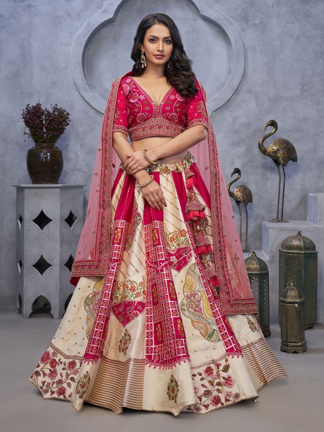 ODETTE Embroidered Organza Semi-Stitched Lehenga & Unstitched Blouse With Dupatta - view 1
