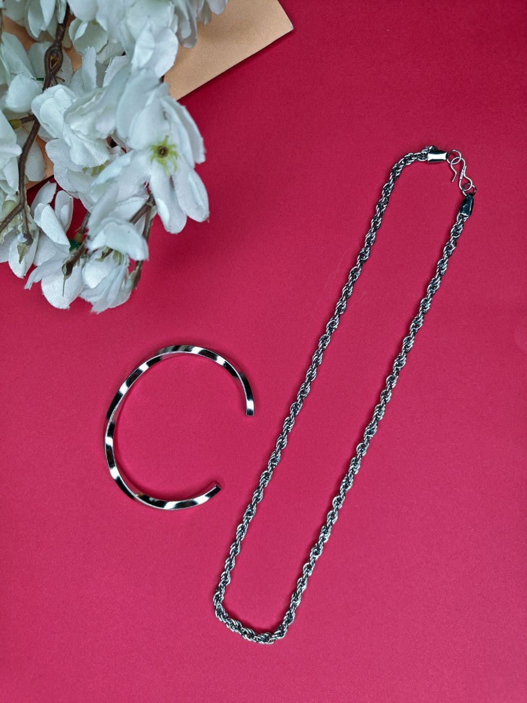 NVR Men's Silver-Plated Stainless Steel Chain with Cuff Bracelet - view 1