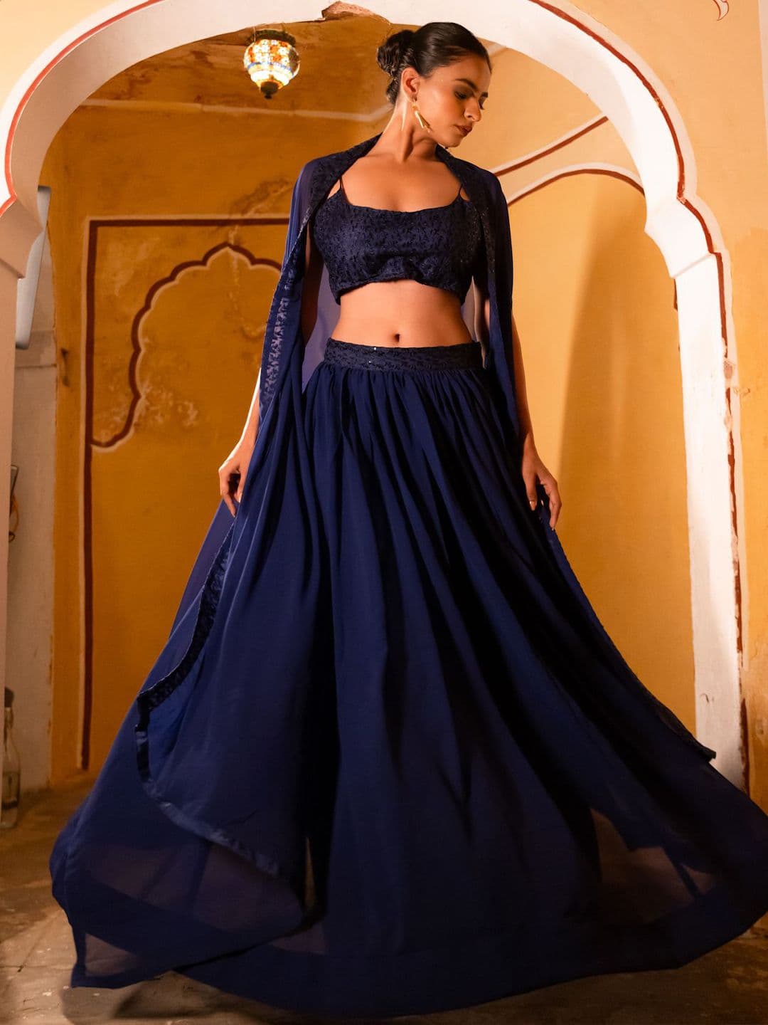 Deasha Embroidered Sequinned Ready to Wear Lehenga & Blouse With Cape - view 1