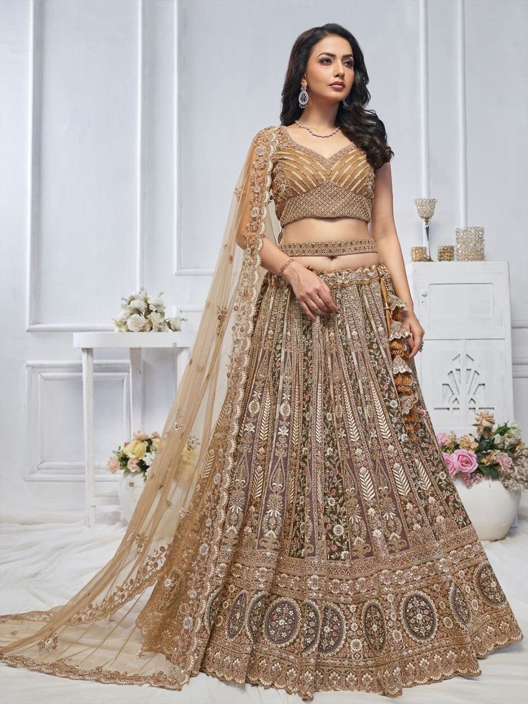 ODETTE Embroidered Semi-Stitched Lehenga & Unstitched Blouse With Dupatta - view 1