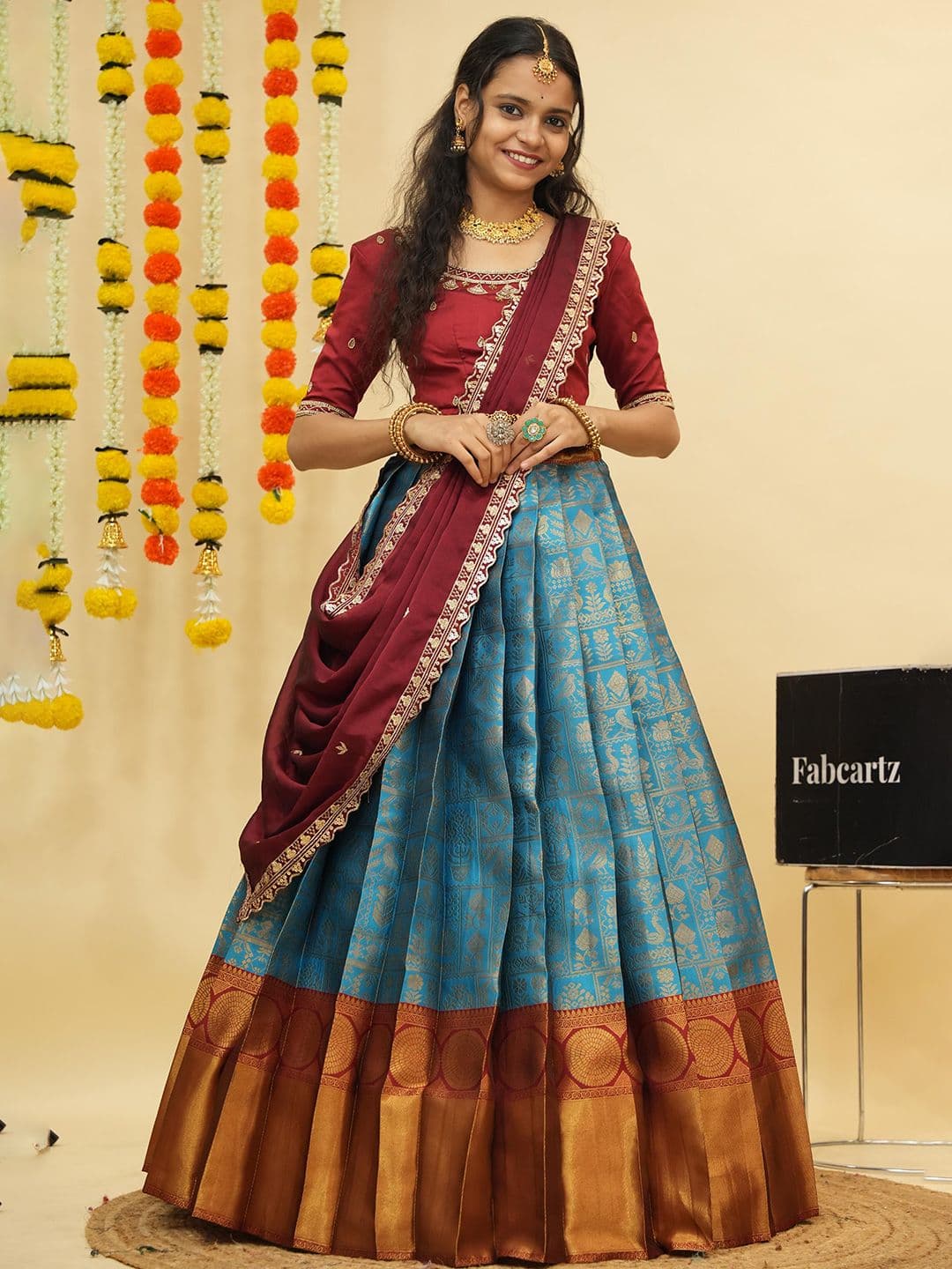 Fabcartz Embroidered Beads & Stones Semi-Stitched Lehenga & Unstitched Blouse With Dupatta - view 1