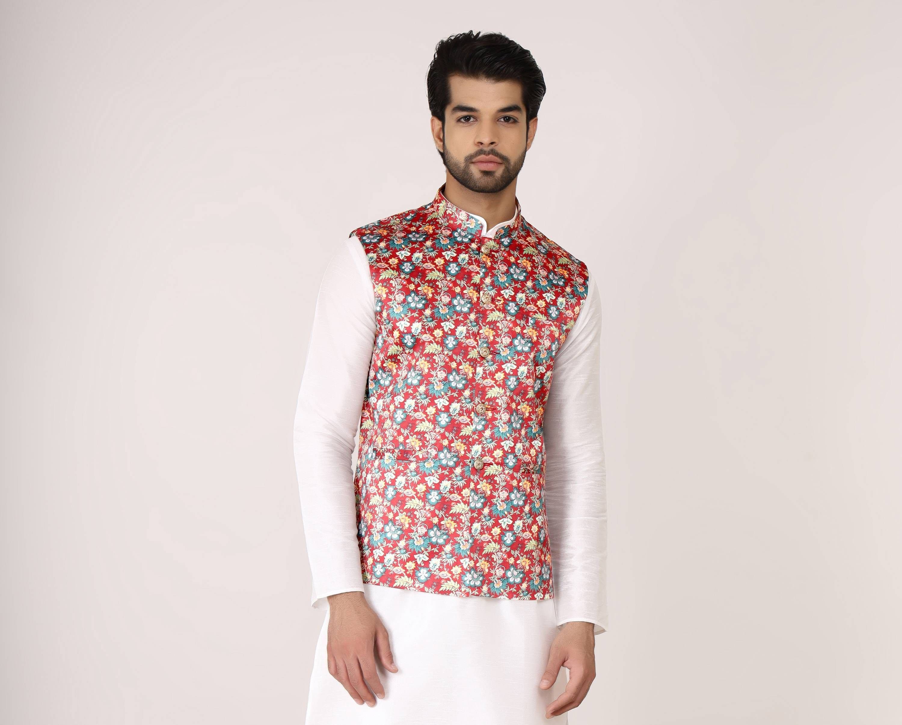 Sadree Men Floral Printed Nehru Jacket - view 1