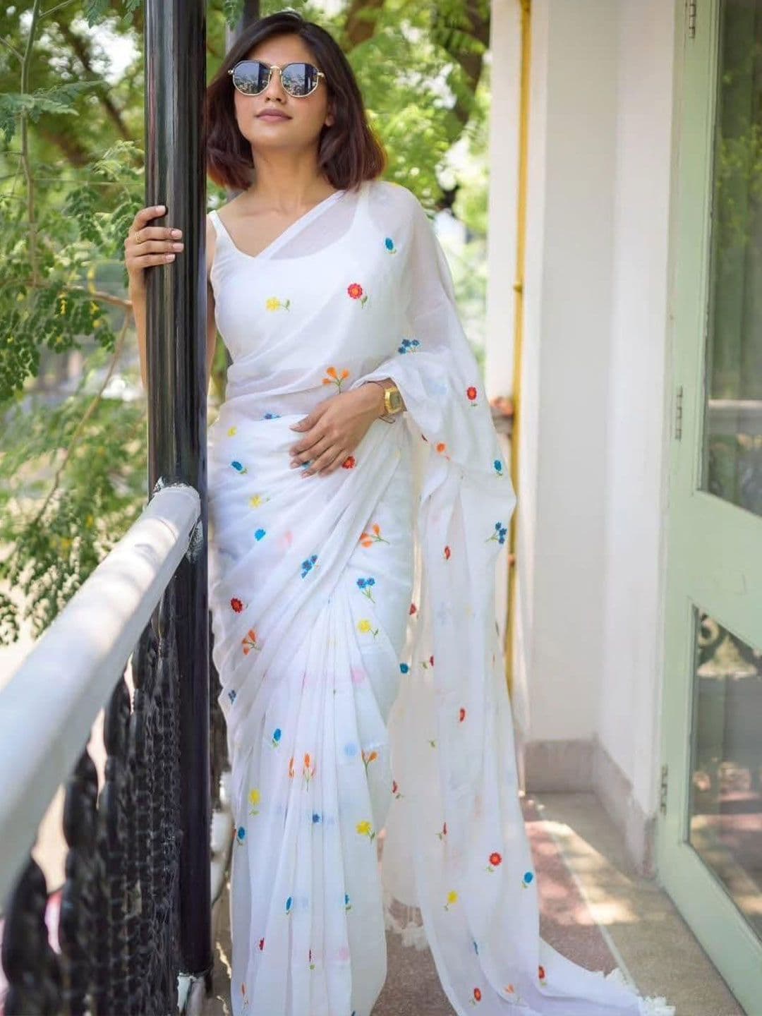 Ruuprekha Floral Pure Cotton Khadi Saree - view 1