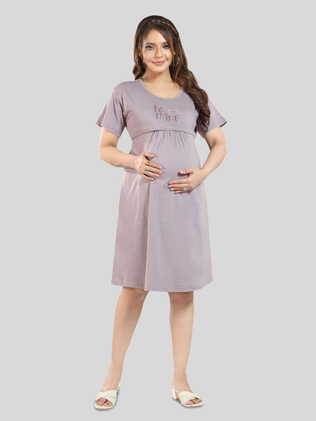 Fabme Typography Printed Pure Cotton Maternity T-Shirt Dress - view 1