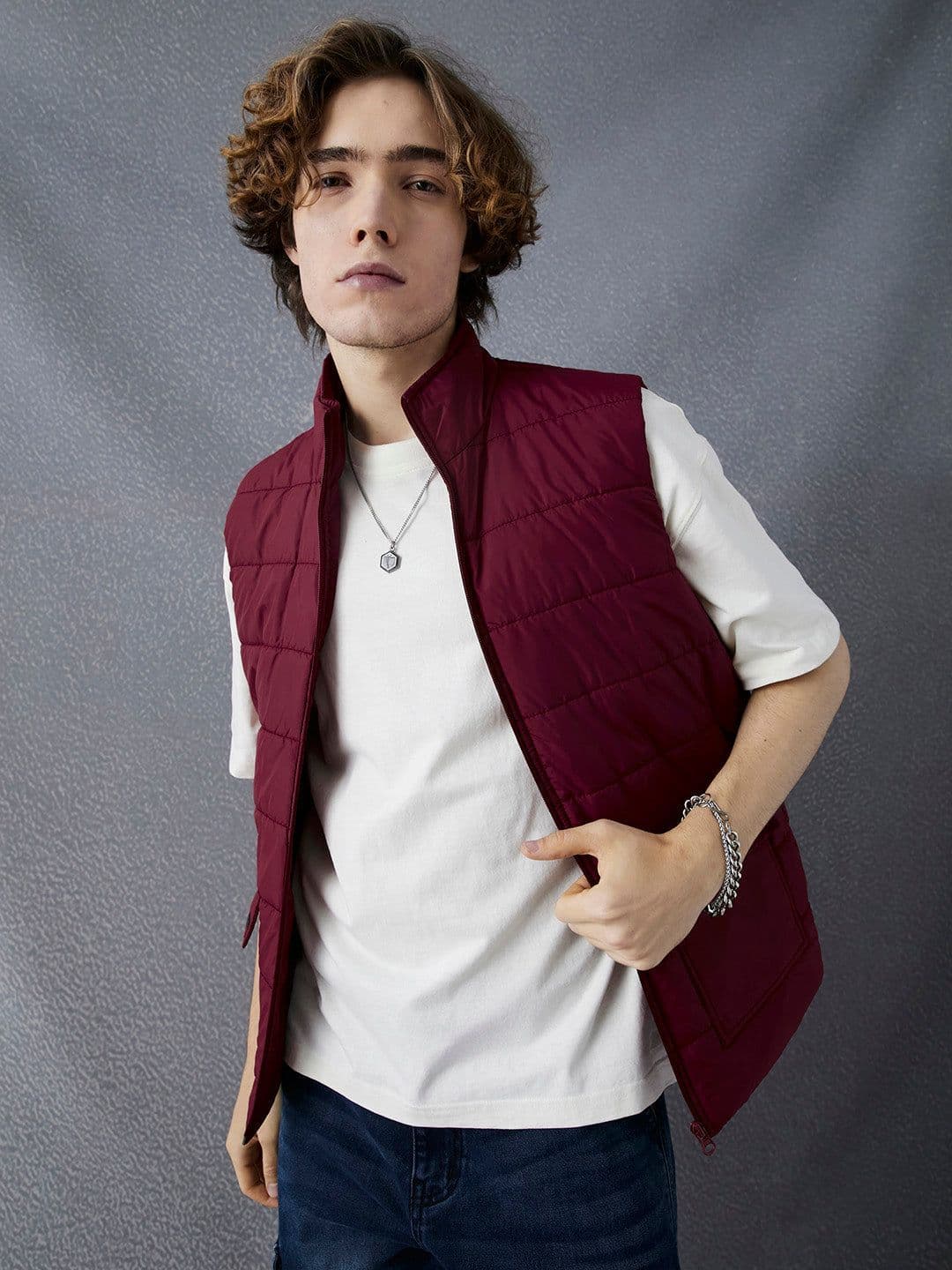 VOLTEDGE Men Mock Collar Solid Cotton Casual Lightweight Gilet Jacket - view 1