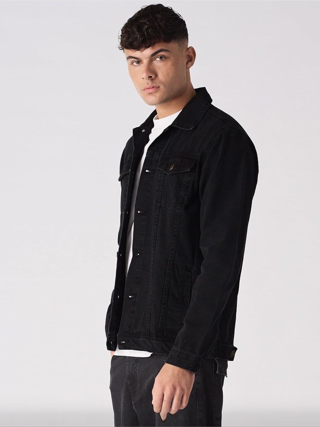 MASTERLY WEFT Men Spread Collar Solid Casual Denim Jacket - view 1