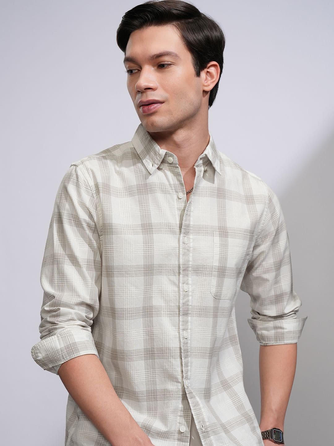 HIGHLANDER Men Button-Down Collar Tartan Checked Cotton Casual Shirt - view 1