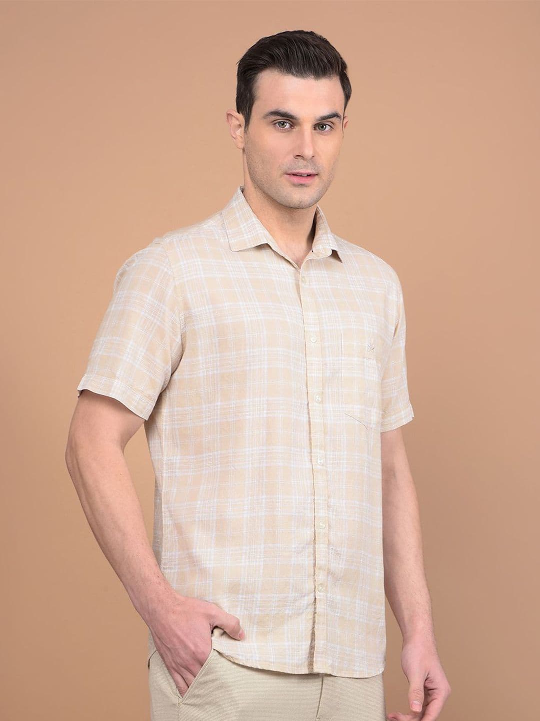 Crimsoune Club Men Classic Slim Fit Spread Collar Tartan Checked Cotton Casual Shirt - view 1