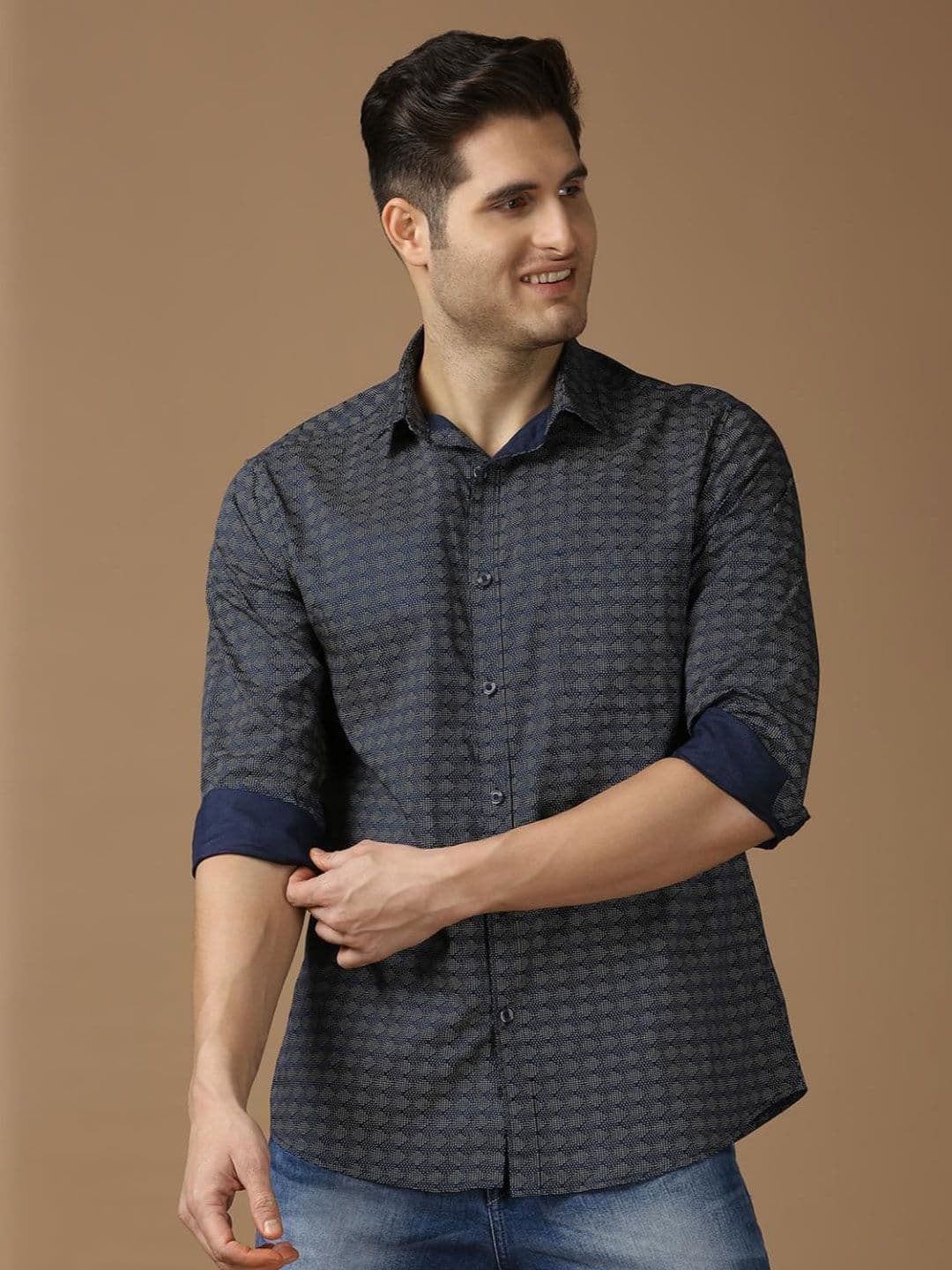 SNX Men Spread Collar Geometric Printed Cotton Casual Shirt - view 1