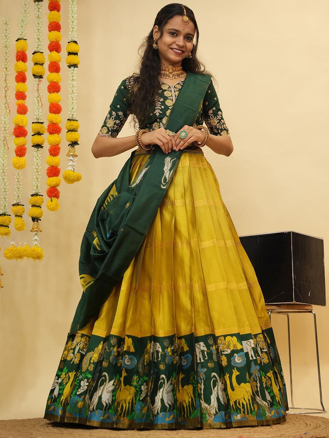 Fabcartz Embroidered Zari Work Semi-Stitched Lehenga With Unstitched Blouse & Dupatta - view 1