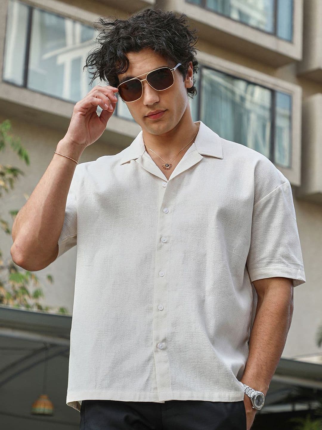 CAHOOT Men Comfort Relaxed Fit Cuban Collar Textured Cotton Casual Shirt - view 1