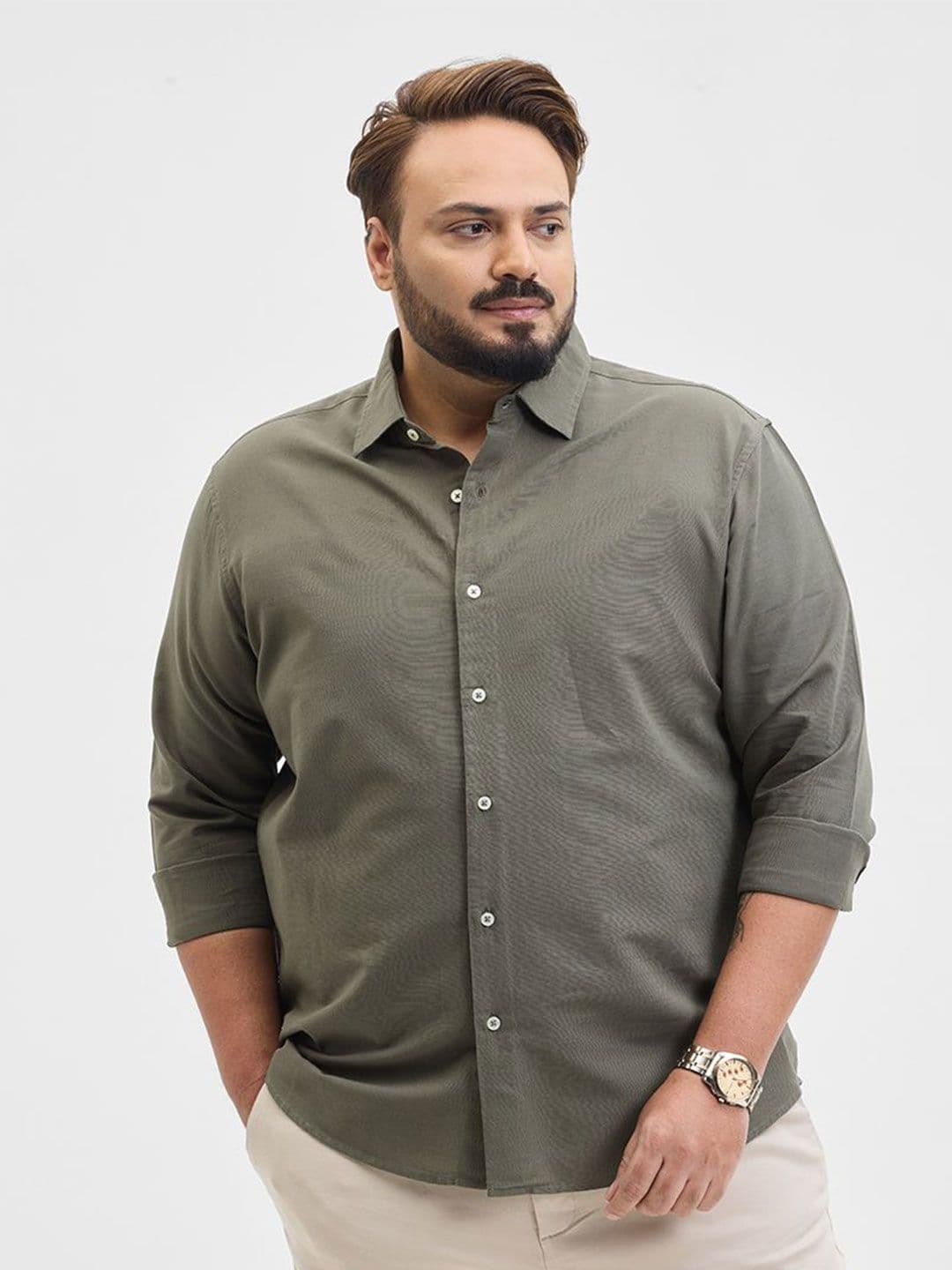 Snitch Plus Size Men Classic Fit Spread Collar Solid Cotton Casual Shirt - view 1