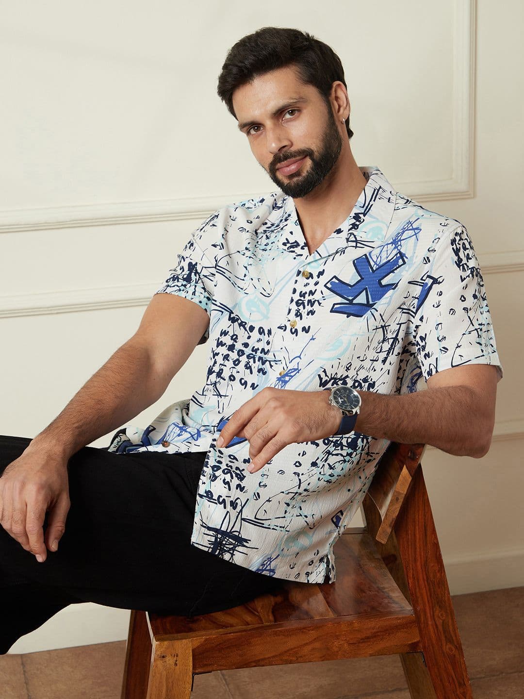 WROGN Men Comfort Fit Cuban Collar Typography Printed Casual Shirt - view 1