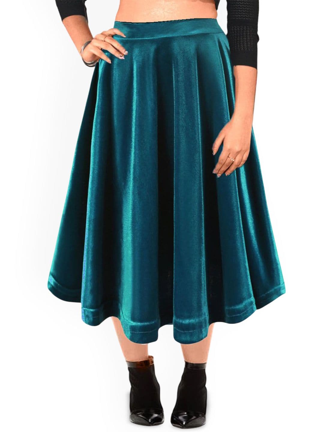 PINK SHELL Velvet Flared Midi Skirt - view 1