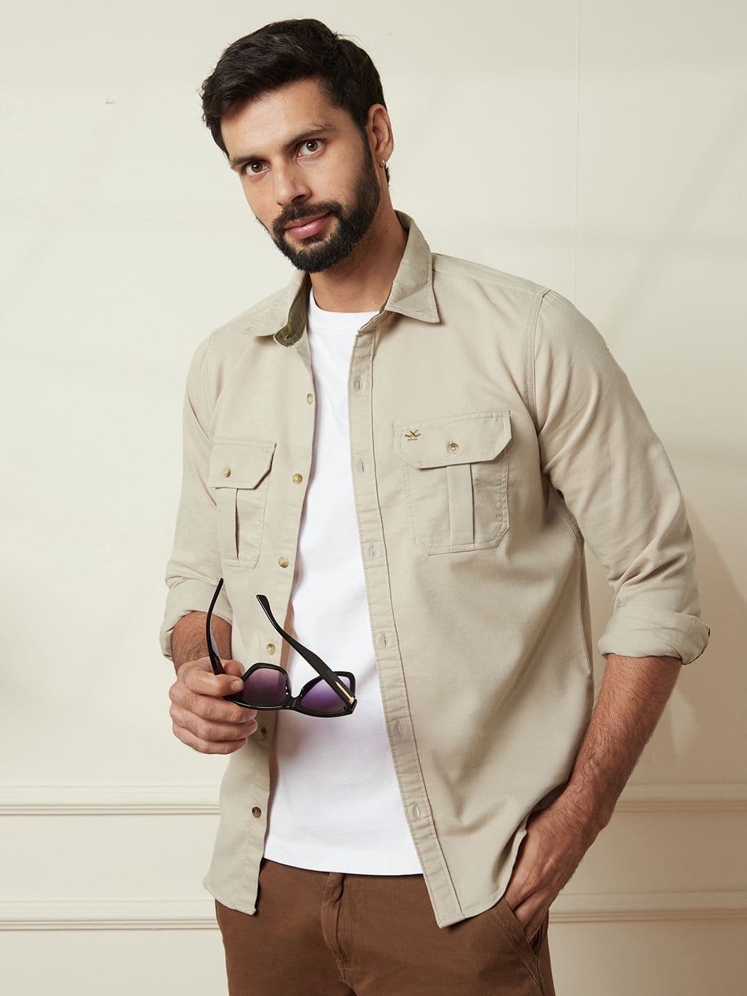 WROGN Men Comfort Fit Spread Collar Solid Cotton Casual Shirt - view 1