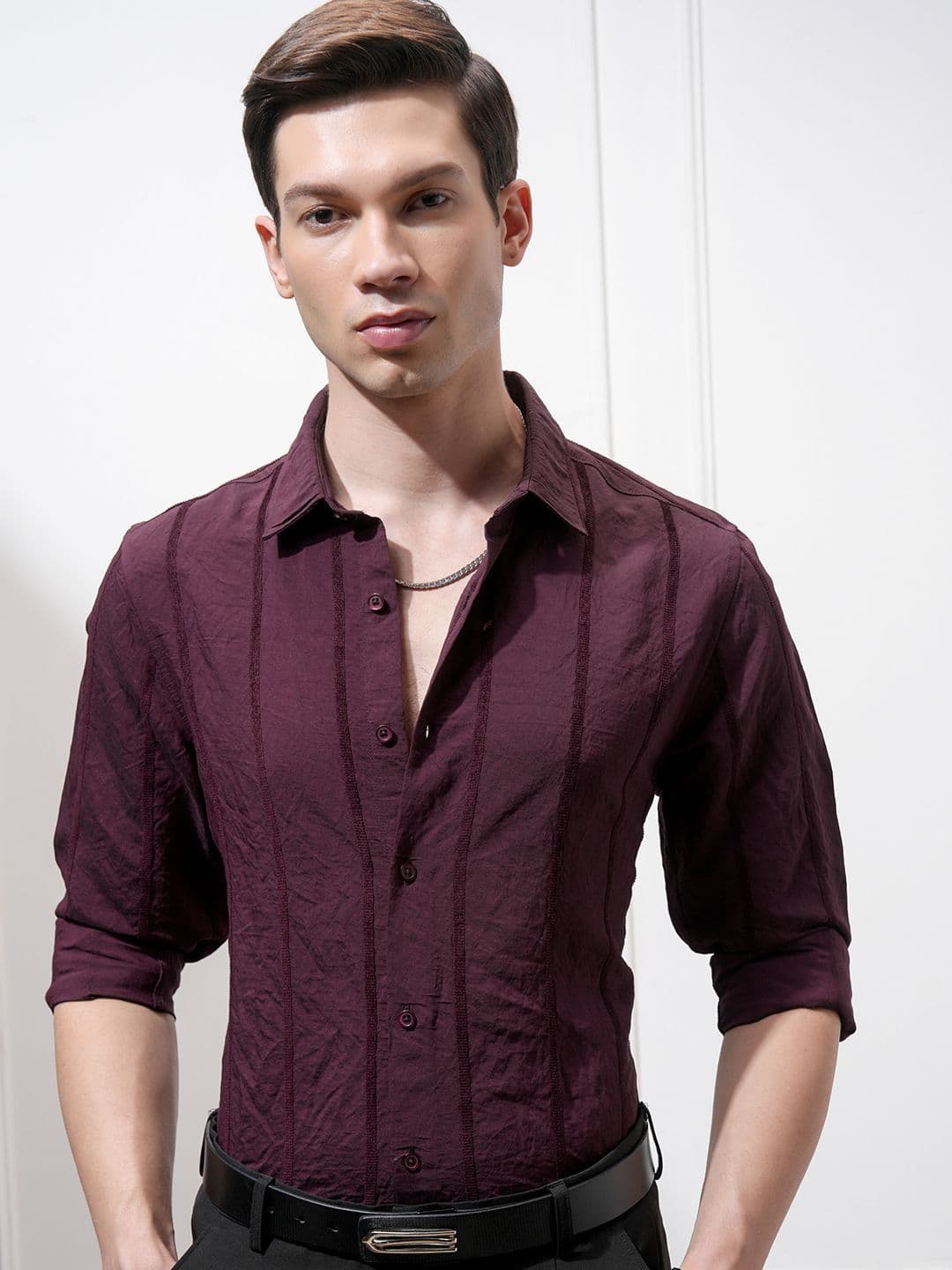 HIGHLANDER Men Chinille Yarn Striped Occation Shirt - view 1