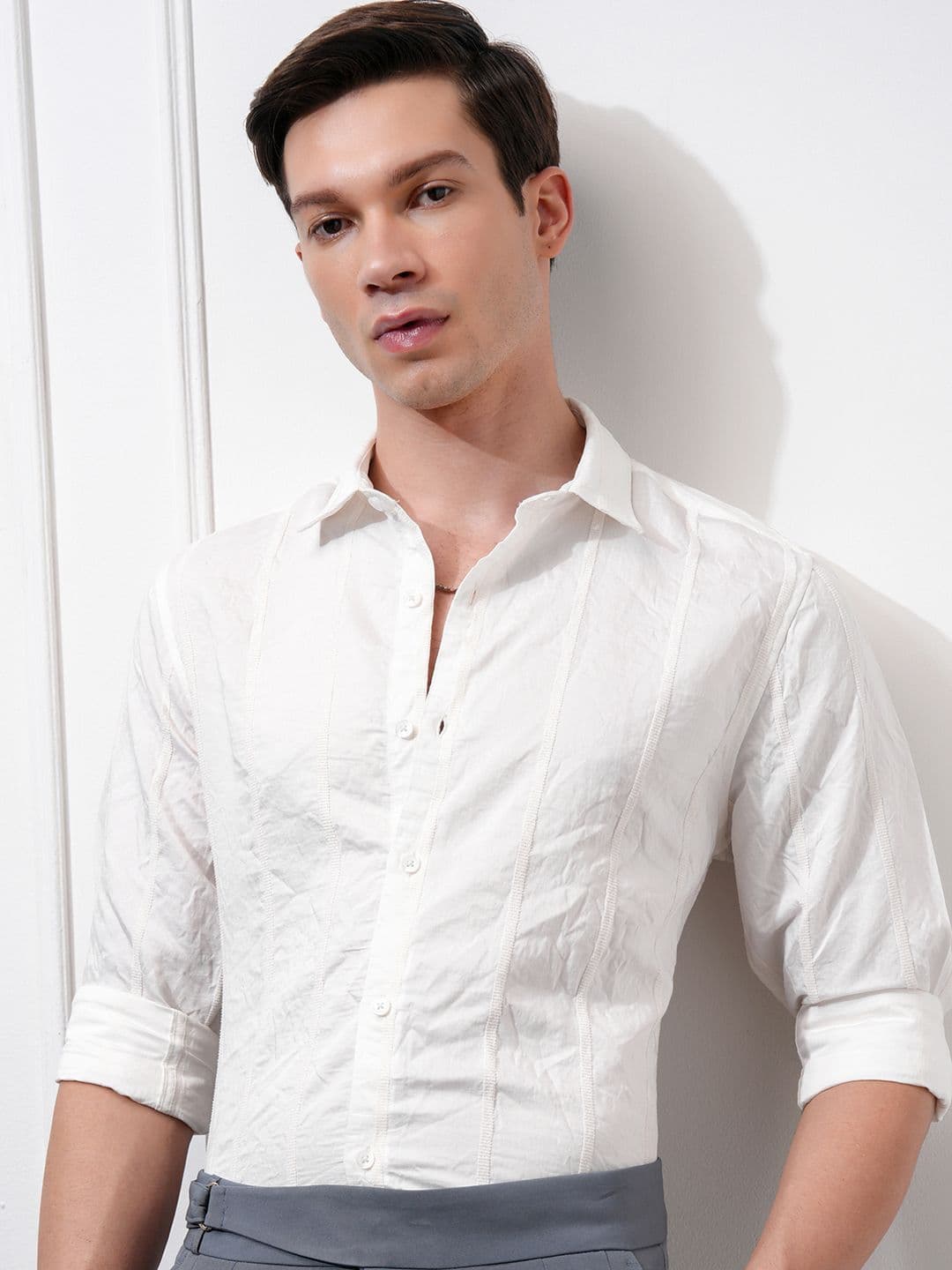 HIGHLANDER Men Chinille Yarn Striped Occation Slim FIt Shirt - view 1