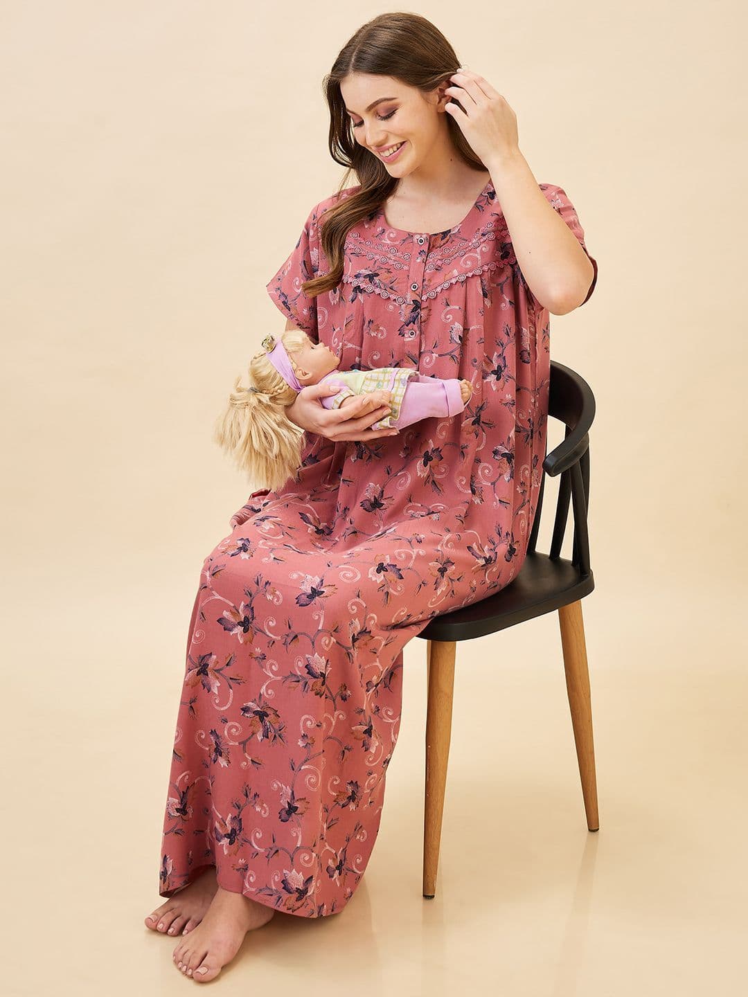 AV2 Women Maternity Printed Pure Cotton Maxi Nightdress - view 1
