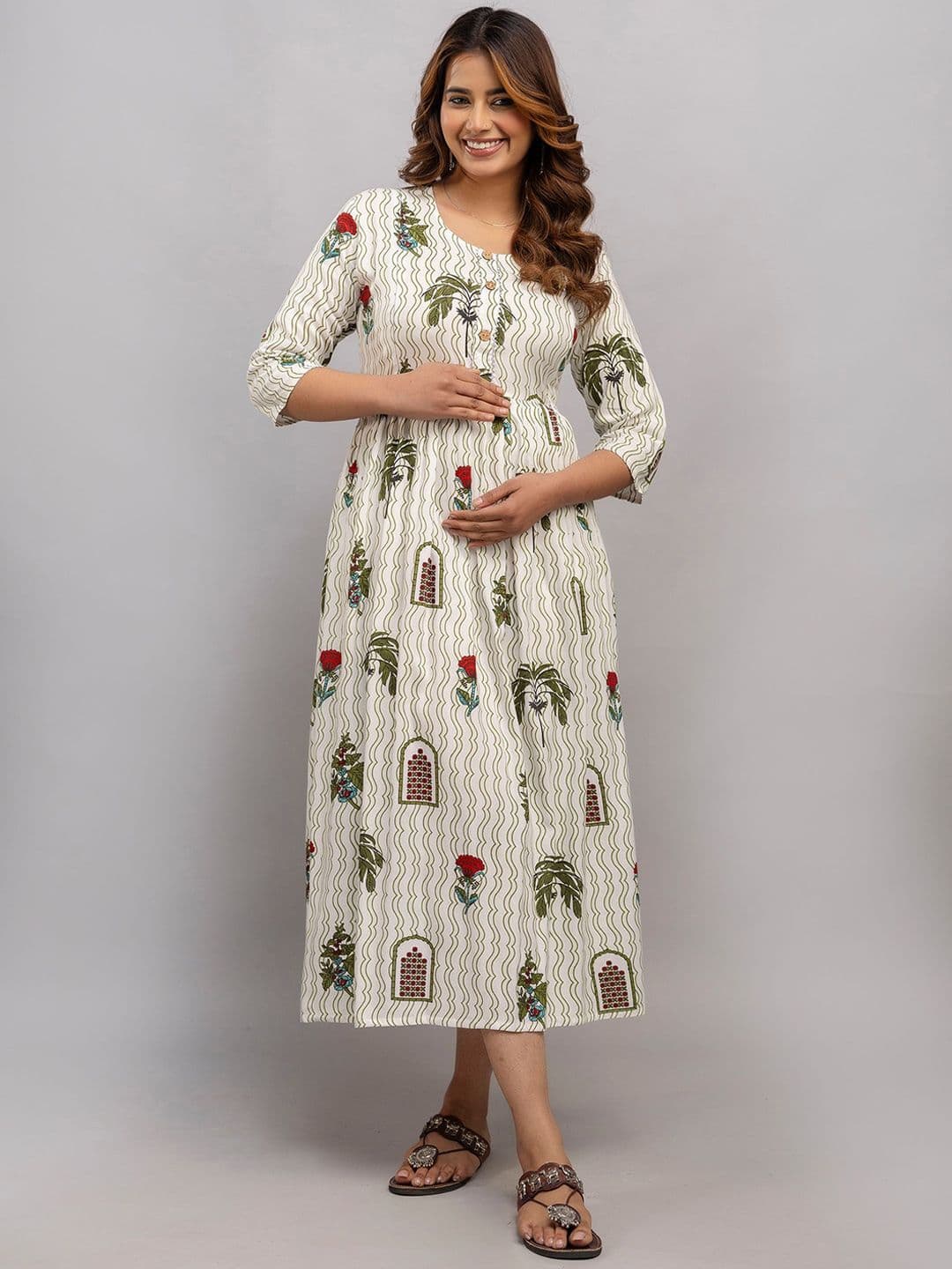 Mialo fashion Women Printed Cotton Maternity Midi Fit and Flare Ethnic Dresses - view 1
