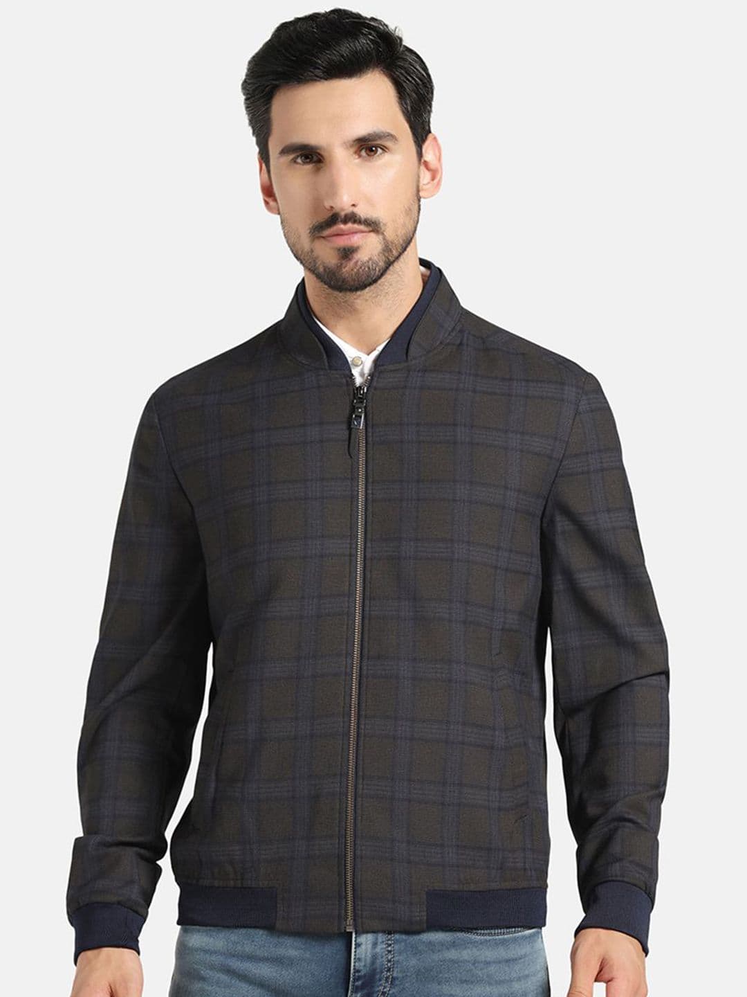Blackberrys Men Stand Collar Checked Casual Bomber Jacket - view 1