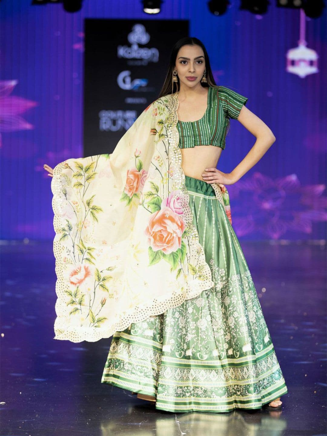 Kaizen TEXO FAB Embroidered Semi-Stitched Lehenga & Unstitched Blouse With Dupatta - view 1