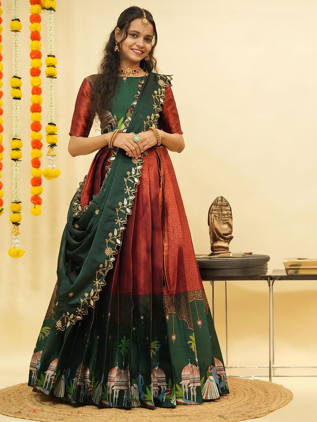 Fabcartz Embroidered Semi-Stitched Lehenga & Unstitched Blouse With Dupatta - view 1