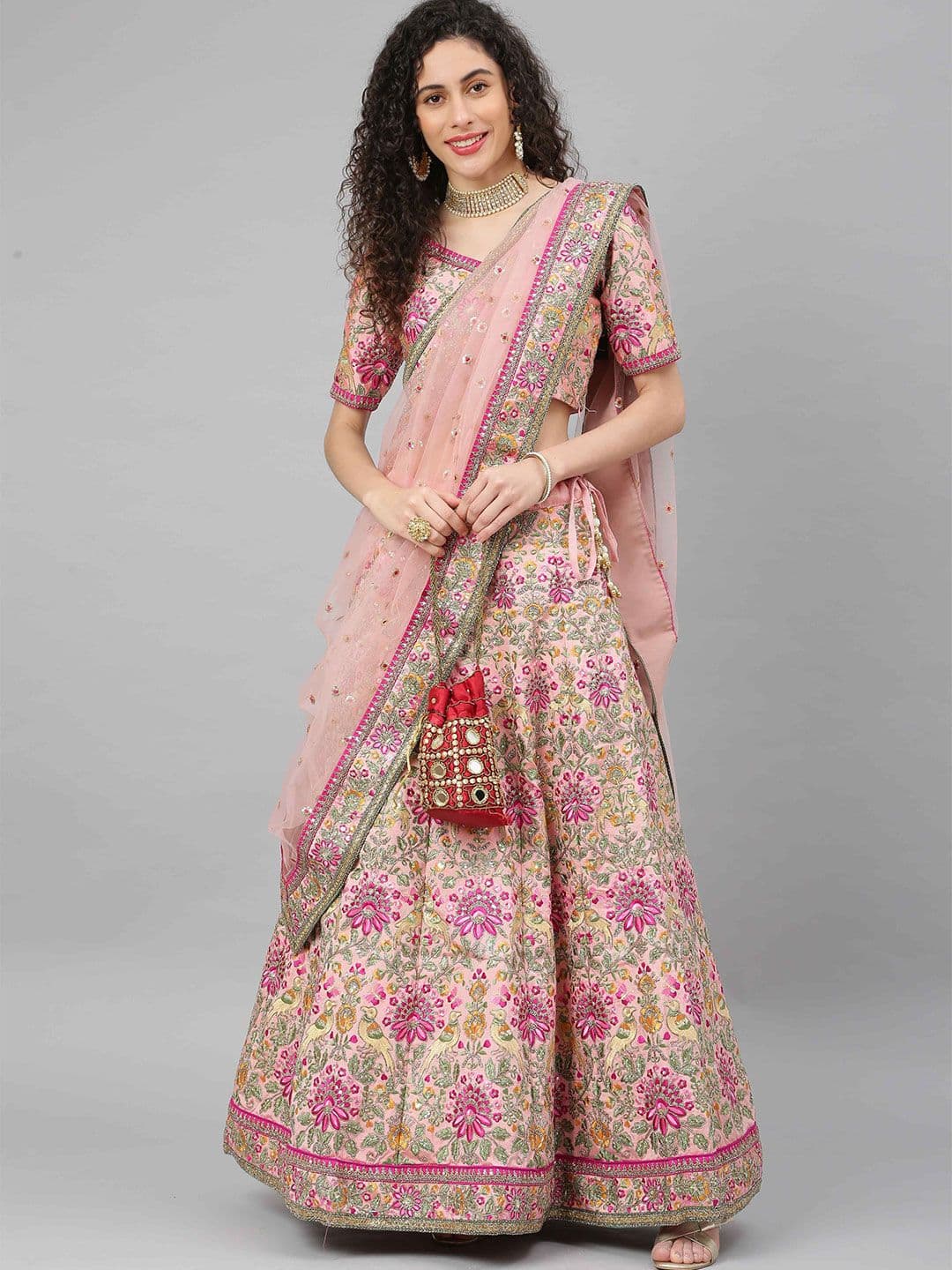 DIVINE EXIM Embroidered Zardozi Semi-Stitched Lehenga & Unstitched Blouse With Dupatta - view 1