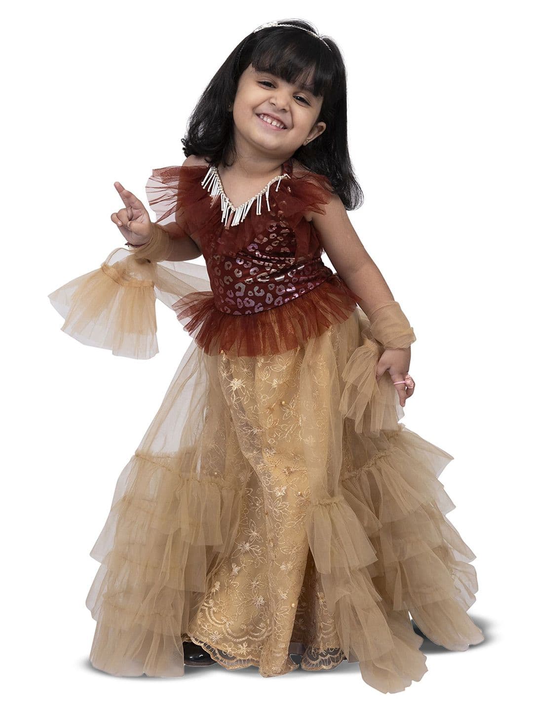 Twisha Girls Embellished Halter Neck Top With Skirt And Dupatta - view 1