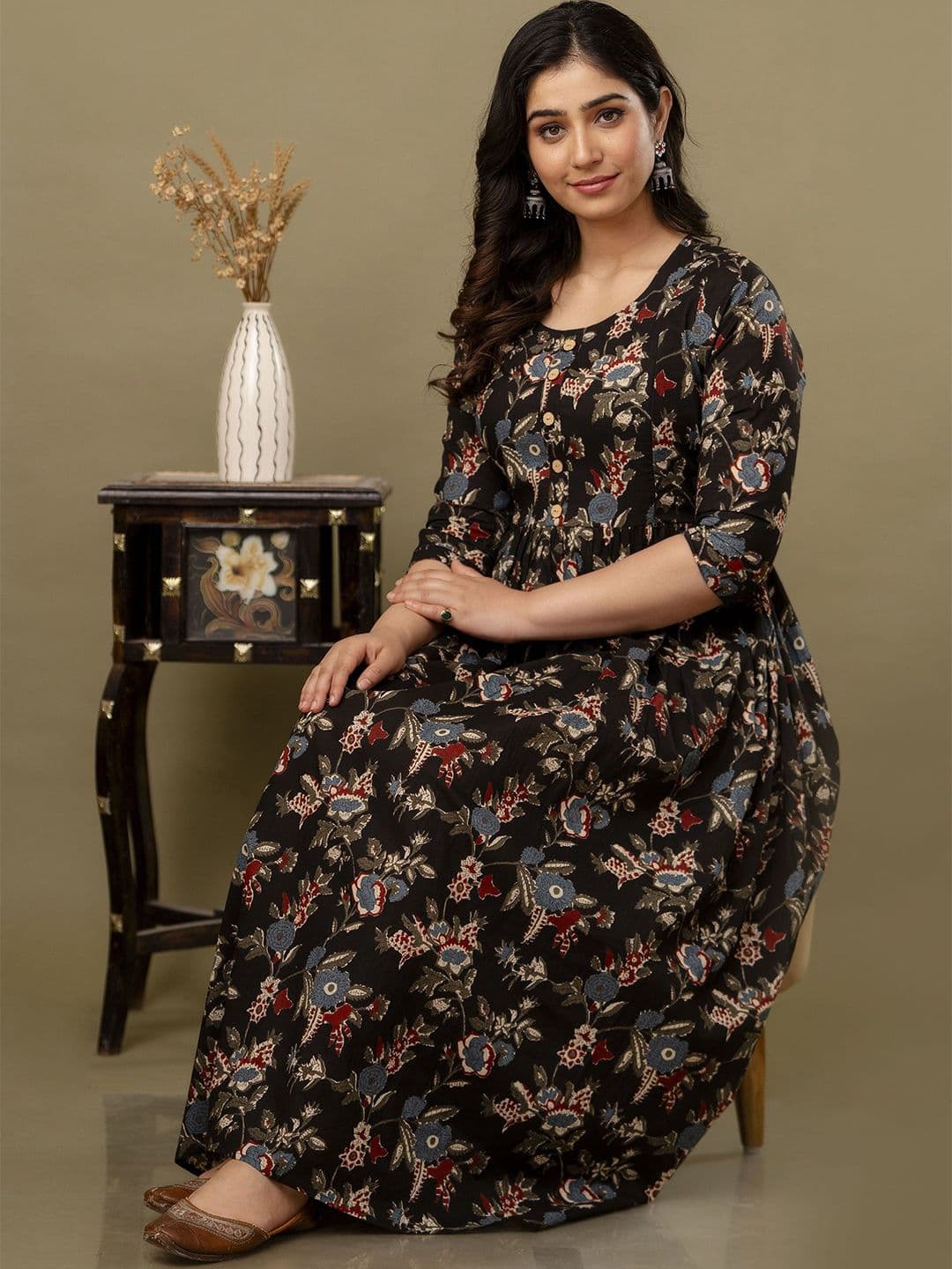 Tulsiram Printed Pure Cotton Midi Ethnic Dress - view 1
