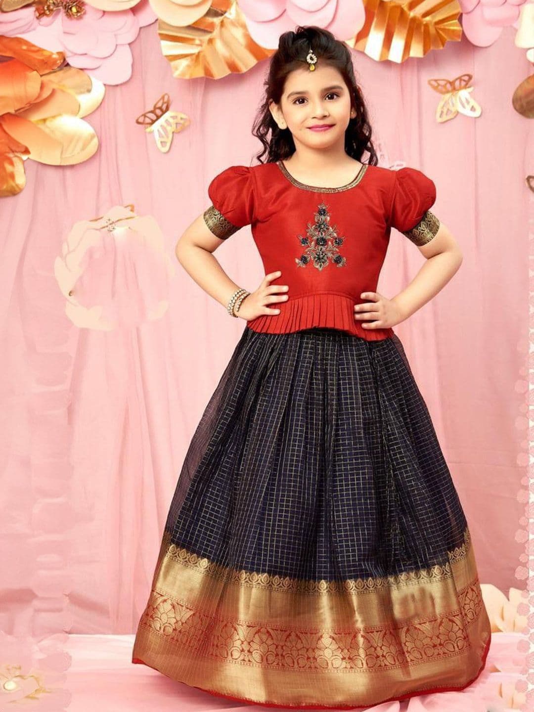 Wommaniya Impex Girls Embroidered Zardozi Puffed Sleeves Ready to Wear Choli - view 1