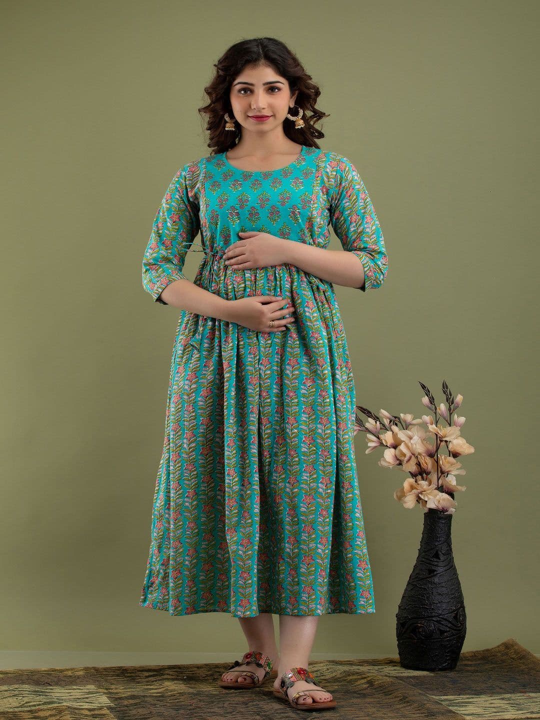 Nevisha Style Women Floral Printed Thread Work Floral Maternity Anarkali Kurta - view 1