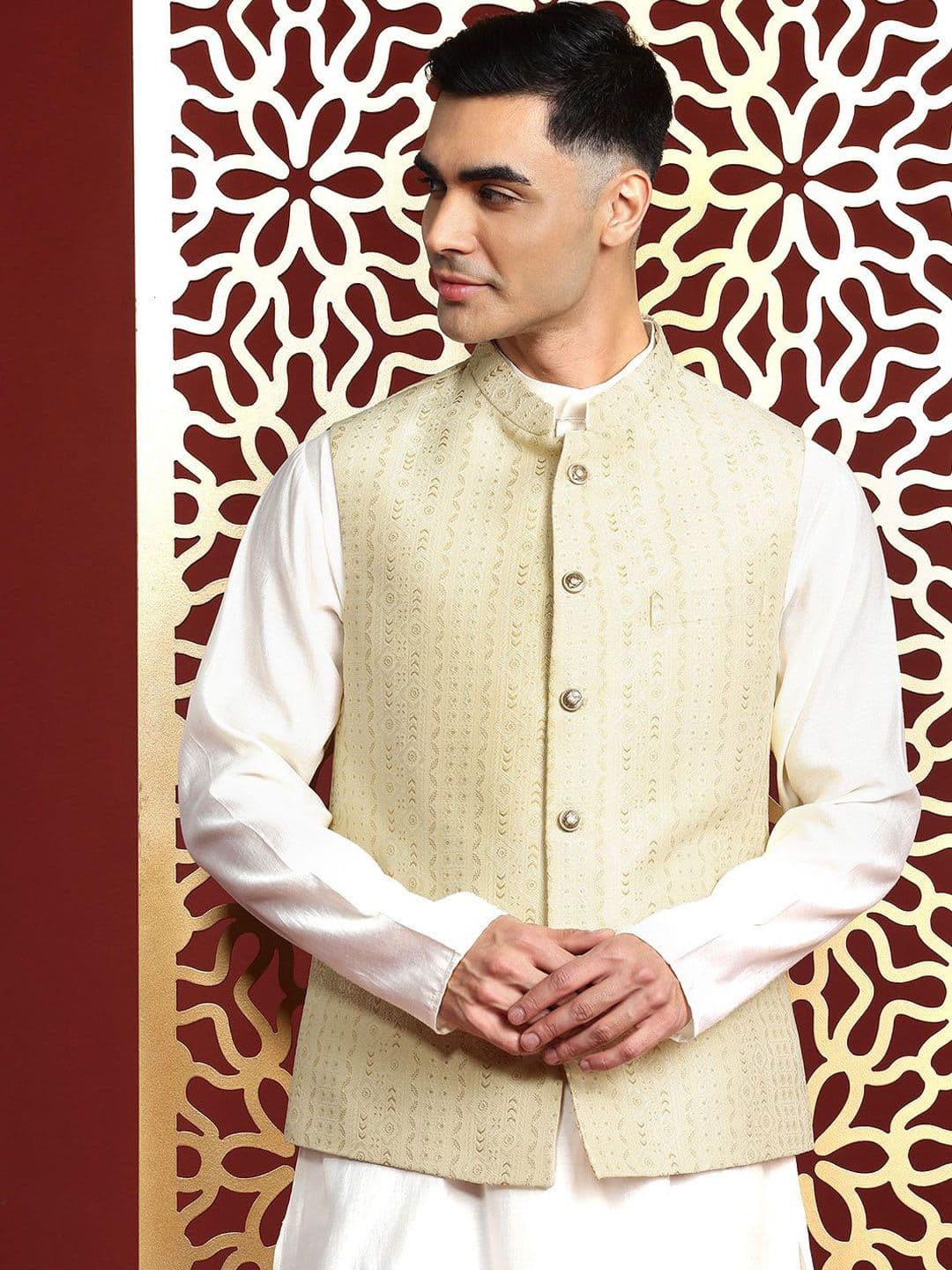 MANQ Ethnic Motifs Woven Design Nehru Jackets - view 1