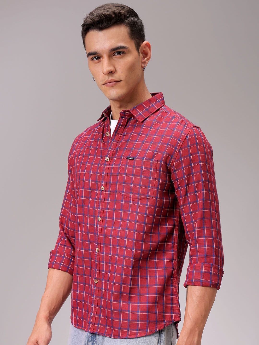 The Indian Garage Co Standard Slim Fit Tartan Checked Spread Collar Cotton Casual Shirt - view 1