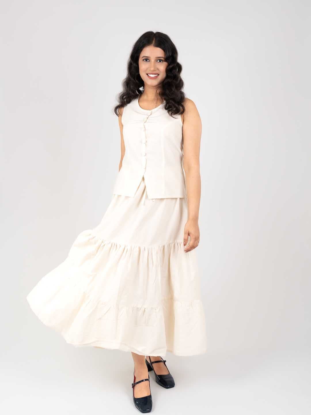 MONOMEE Women Pure Cotton Tiered Maxi Skirt - view 1