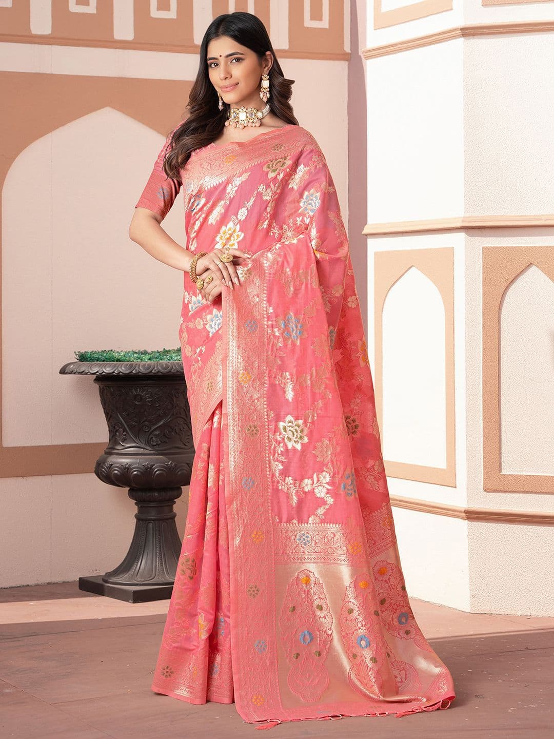 Satrani Ethnic Motifs Zari Silk Cotton Saree - view 1