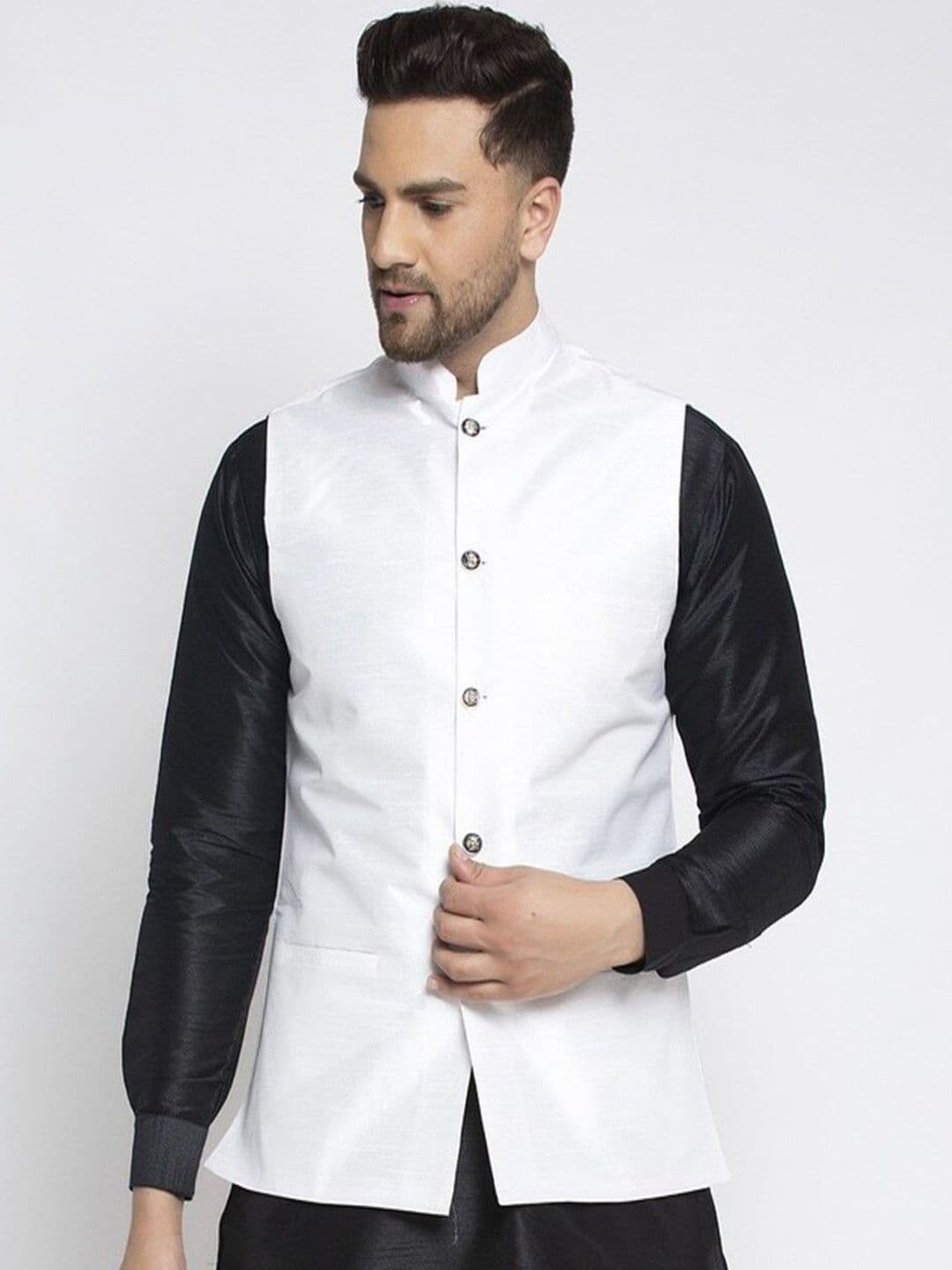 Kaifoo Men Mandarin Collar Woven Nehru Jacket - view 1