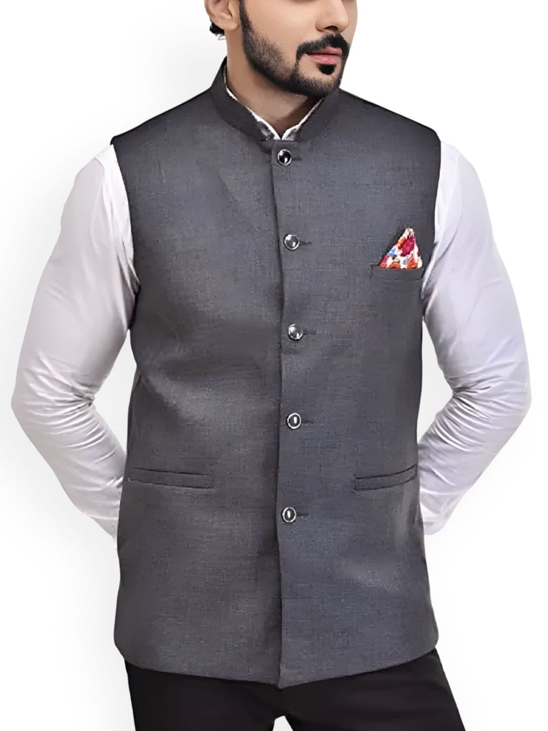 Eliq Jute Cotton Mandarin Collar Nehru Jacket - view 1