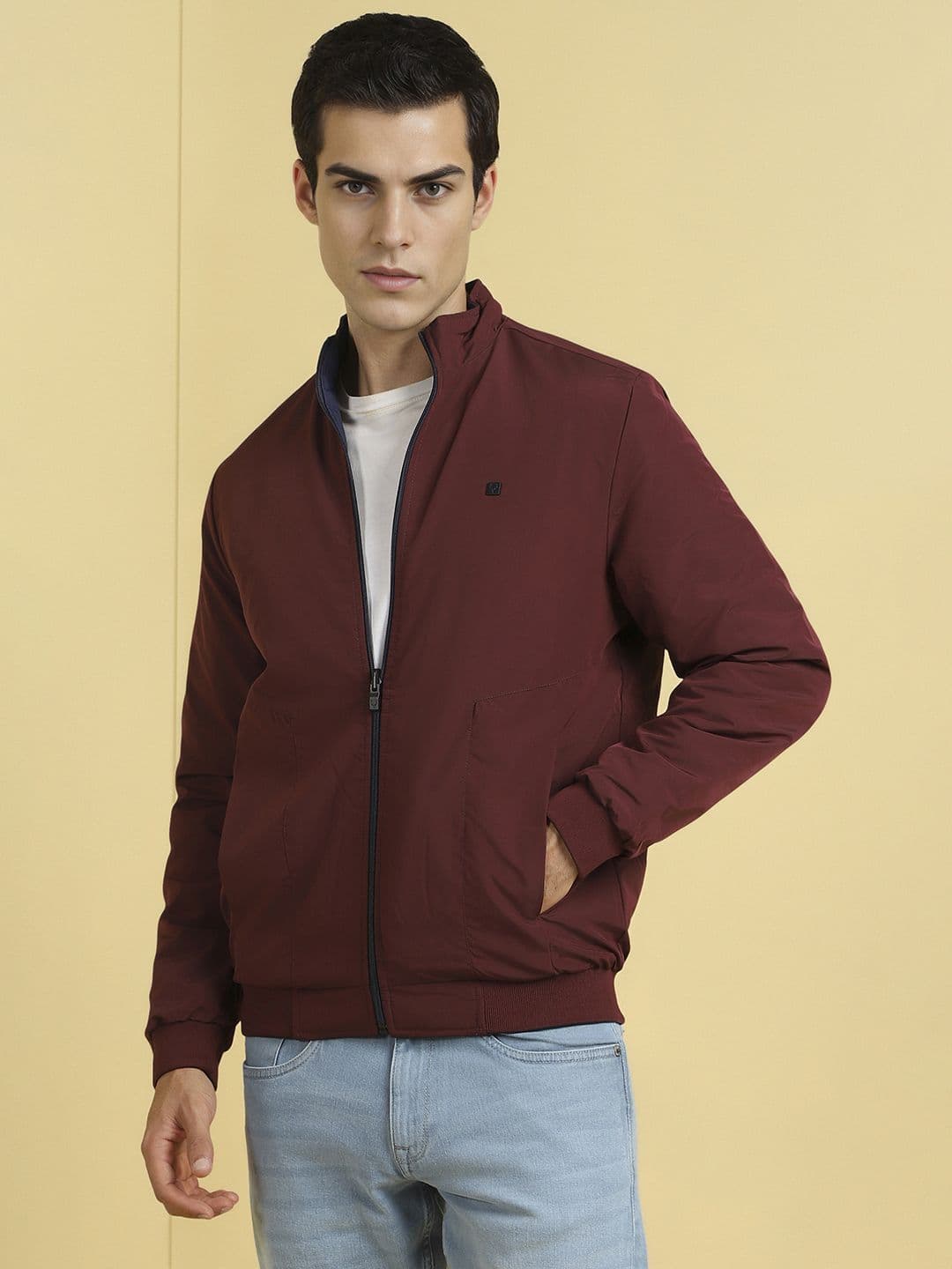 Allen Solly Men Stand Collar Solid Casual Reversible Bomber Jacket - view 1