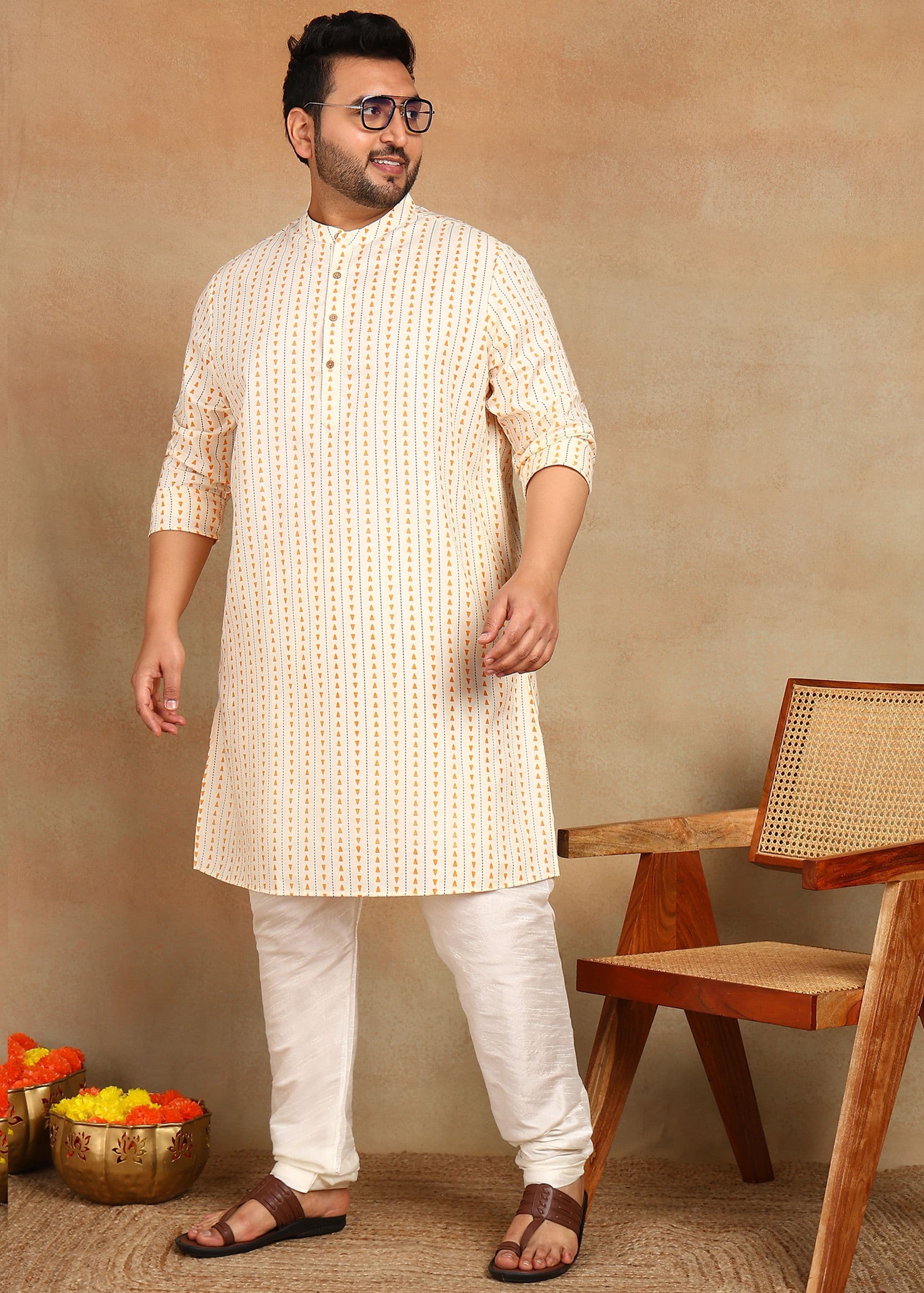 Sztori Plus Size Geometric Printed Band Collar Thread Work Straight Kurtas - view 1