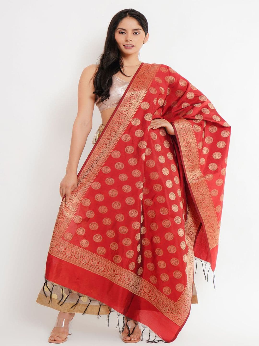 Karthav Fashion Floral Woven Design Banarasi Silk Dupatta With Zari - view 1
