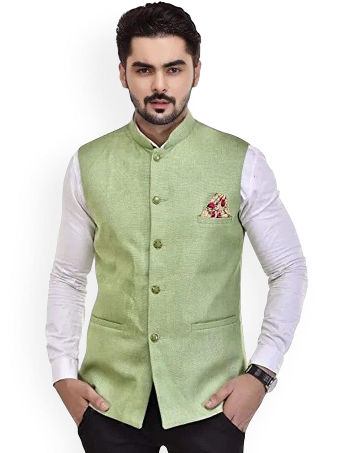 Eliq Jute Jute Cotton Mandarin Collar Nehru Jacket - view 1