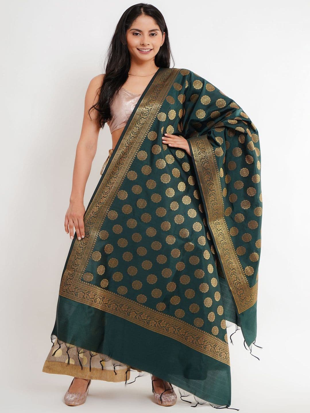 Karthav Fashion Ethnic Motifs Woven Design Banarasi Silk Dupatta With Zari Work - view 1