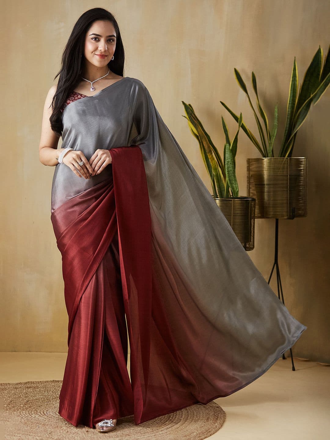 RACHNA Women Ombre Satin Ready to Wear Saree - view 1