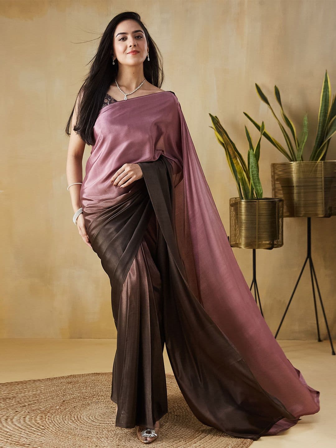 RACHNA Women Ombre Satin Ready to Wear Saree - view 1