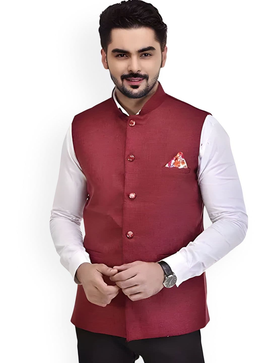 Eliq Jute Cotton Mandarin Collar Nehru Jacket - view 1