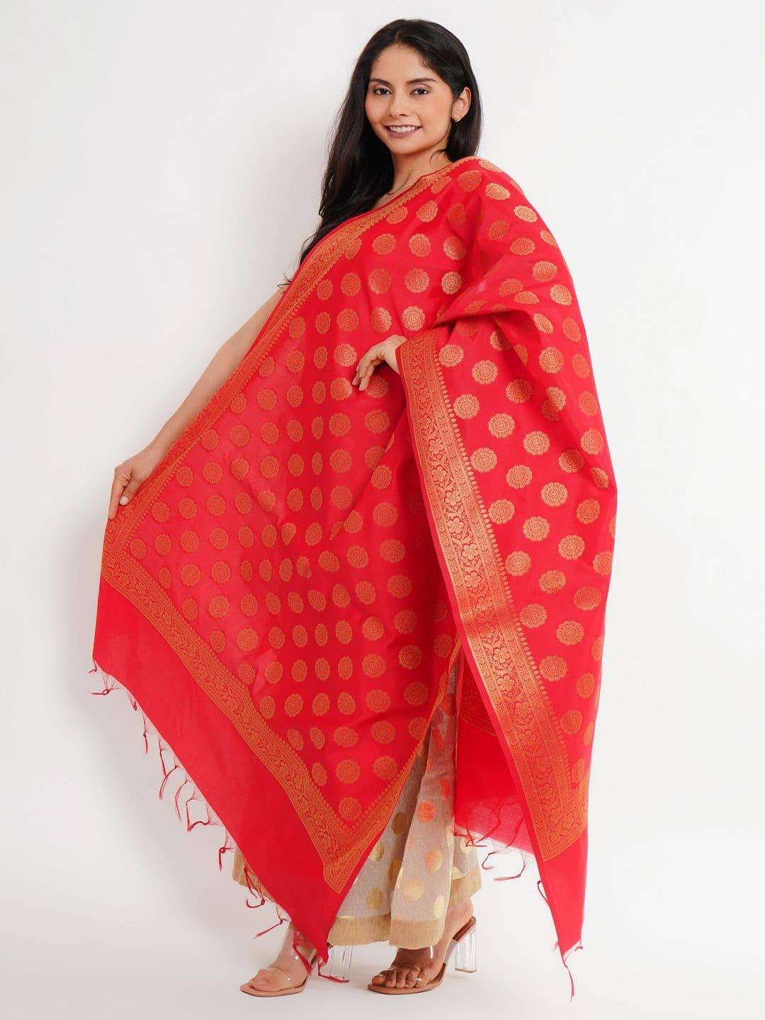 Karthav Fashion Floral Woven Design Banarasi Silk Dupatta With Zari - view 1