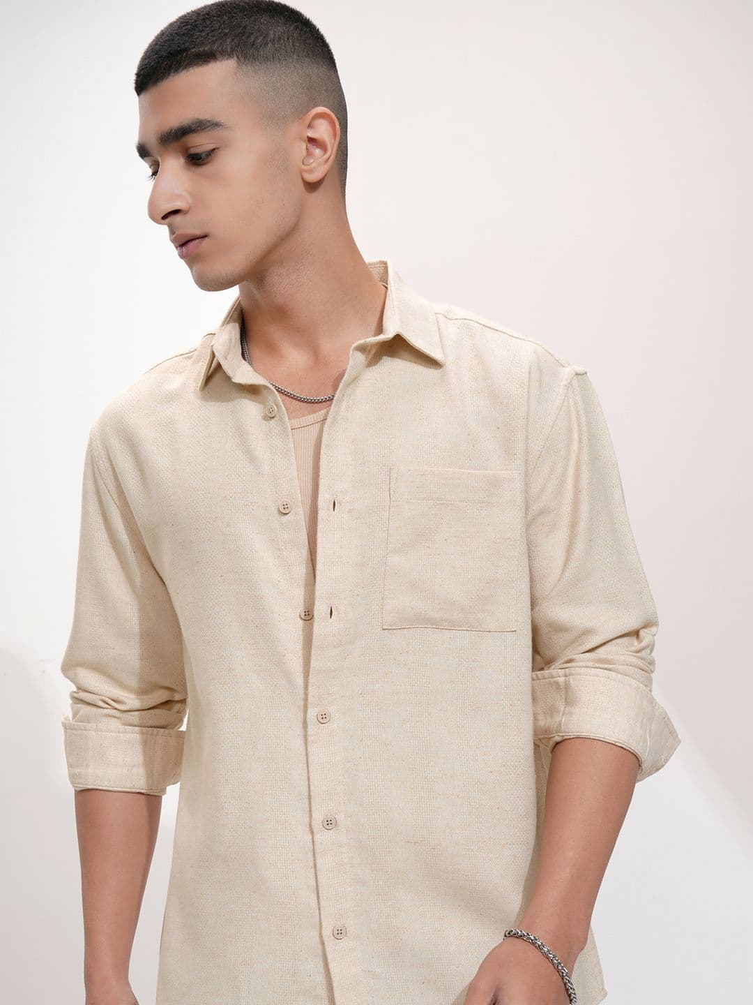 HIGHLANDER Men Spread Collar Textured Cotton Casual Shirt - view 1