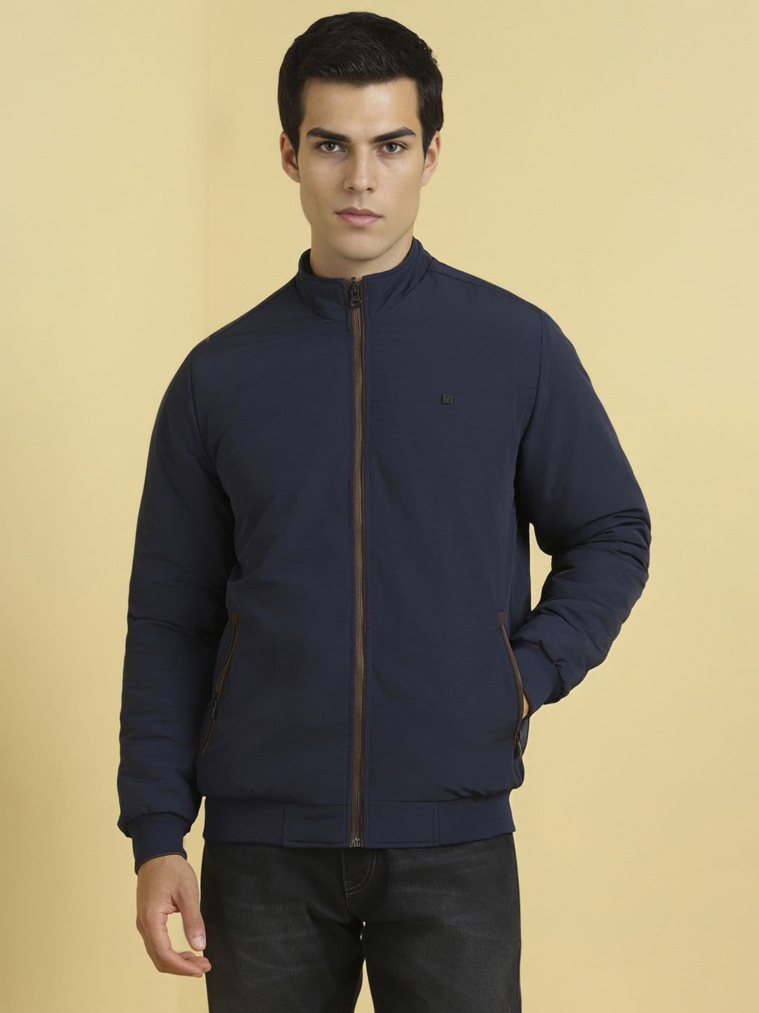 Allen Solly Men Stand Collar Solid Casual Reversible Bomber Jacket - view 1